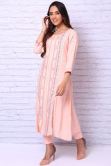 Peach Viscose Rayon A-Line Kurta RANGRITI