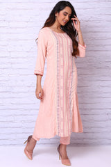 Peach Viscose Rayon A-Line Kurta RANGRITI