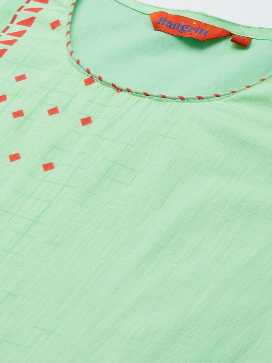 Women Green Quirky Cotton Kurta RANGRITI