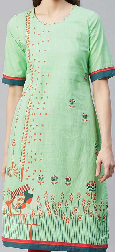 Women Green Quirky Cotton Kurta RANGRITI