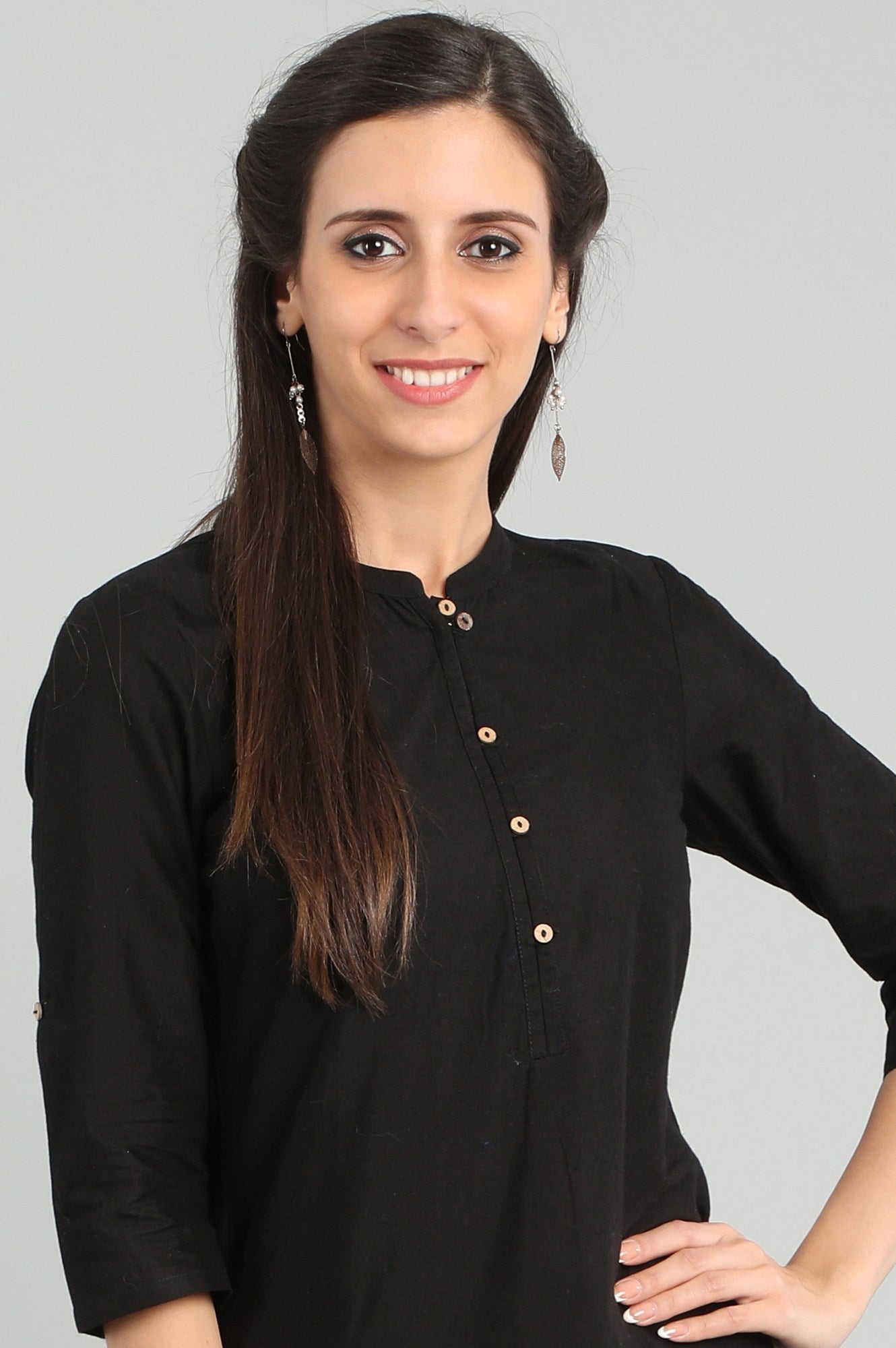 Black Band Collar Solid Kurta AURELIA