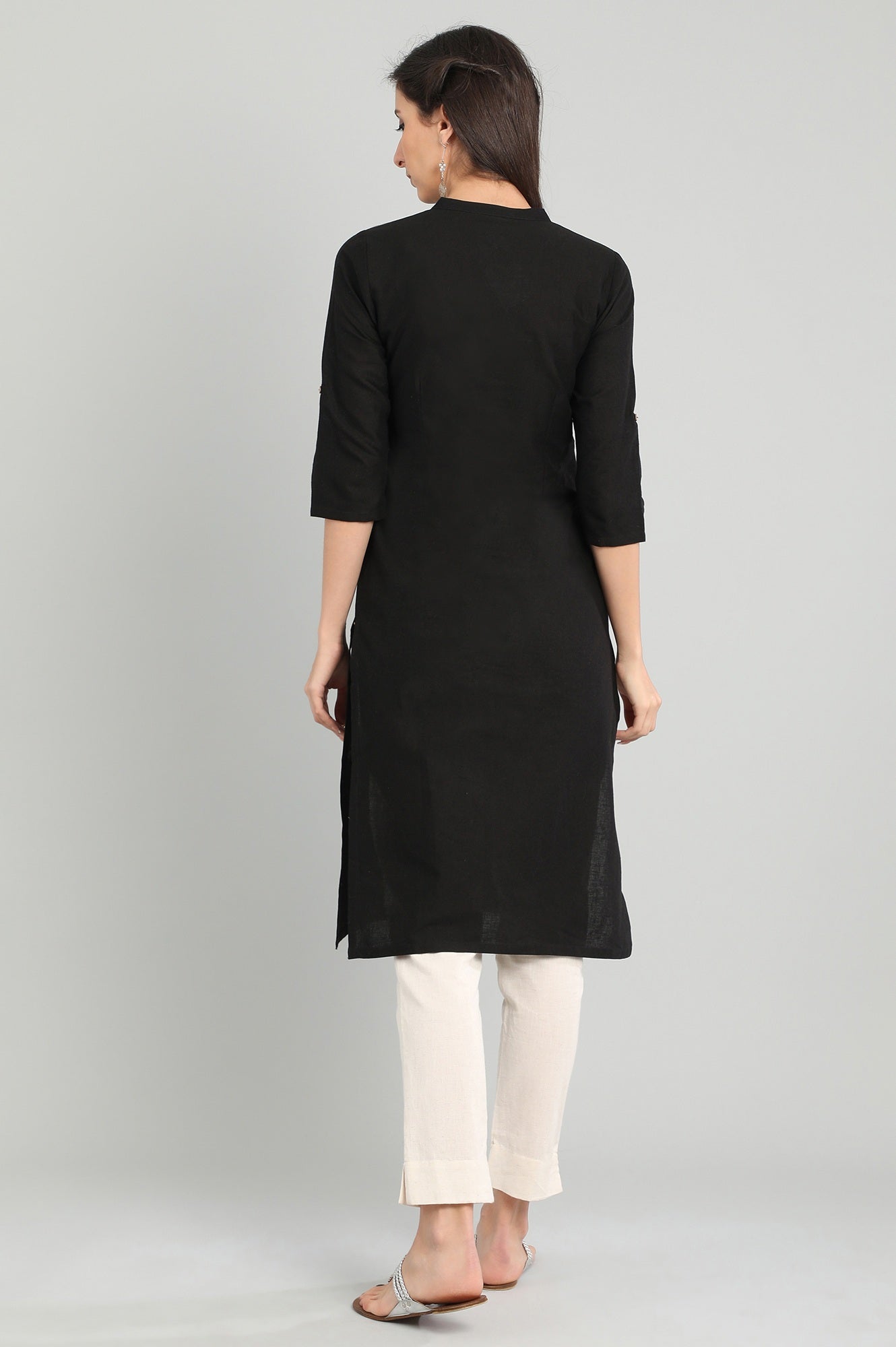 Black Band Collar Solid Kurta AURELIA