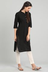 Black Band Collar Solid Kurta AURELIA