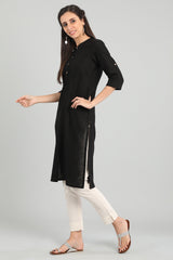 Black Band Collar Solid Kurta AURELIA