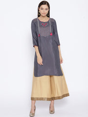 AURELIA Women Charcoal Grey Yoke Design Straight Kurta, featuring a structured yoke and elegant silhouette.