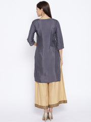 Women Charcoal Grey Yoke Design Straight Kurta AURELIA