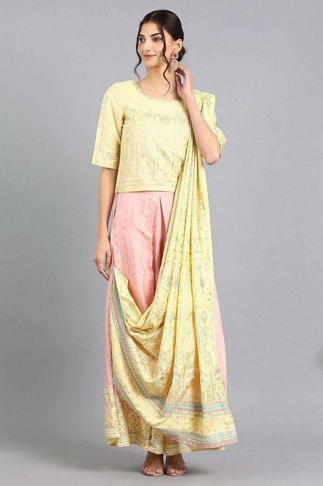 Woman Yellow Round Neck Ethnic Set W for Woman