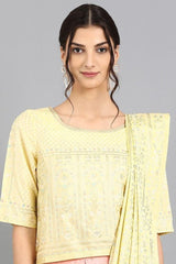 Woman Yellow Round Neck Ethnic Set W for Woman