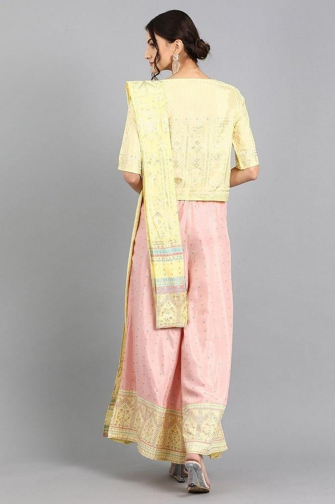Woman Yellow Round Neck Ethnic Set W for Woman