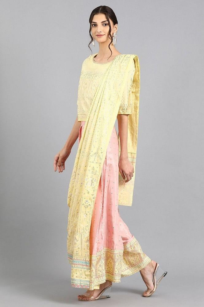 Woman Yellow Round Neck Ethnic Set W for Woman