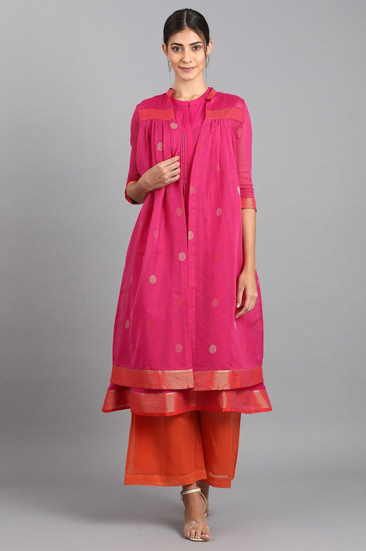 W Pink Mandarin Neck Pop Set, structured fit with soft tones for sophisticated ethnic styling.