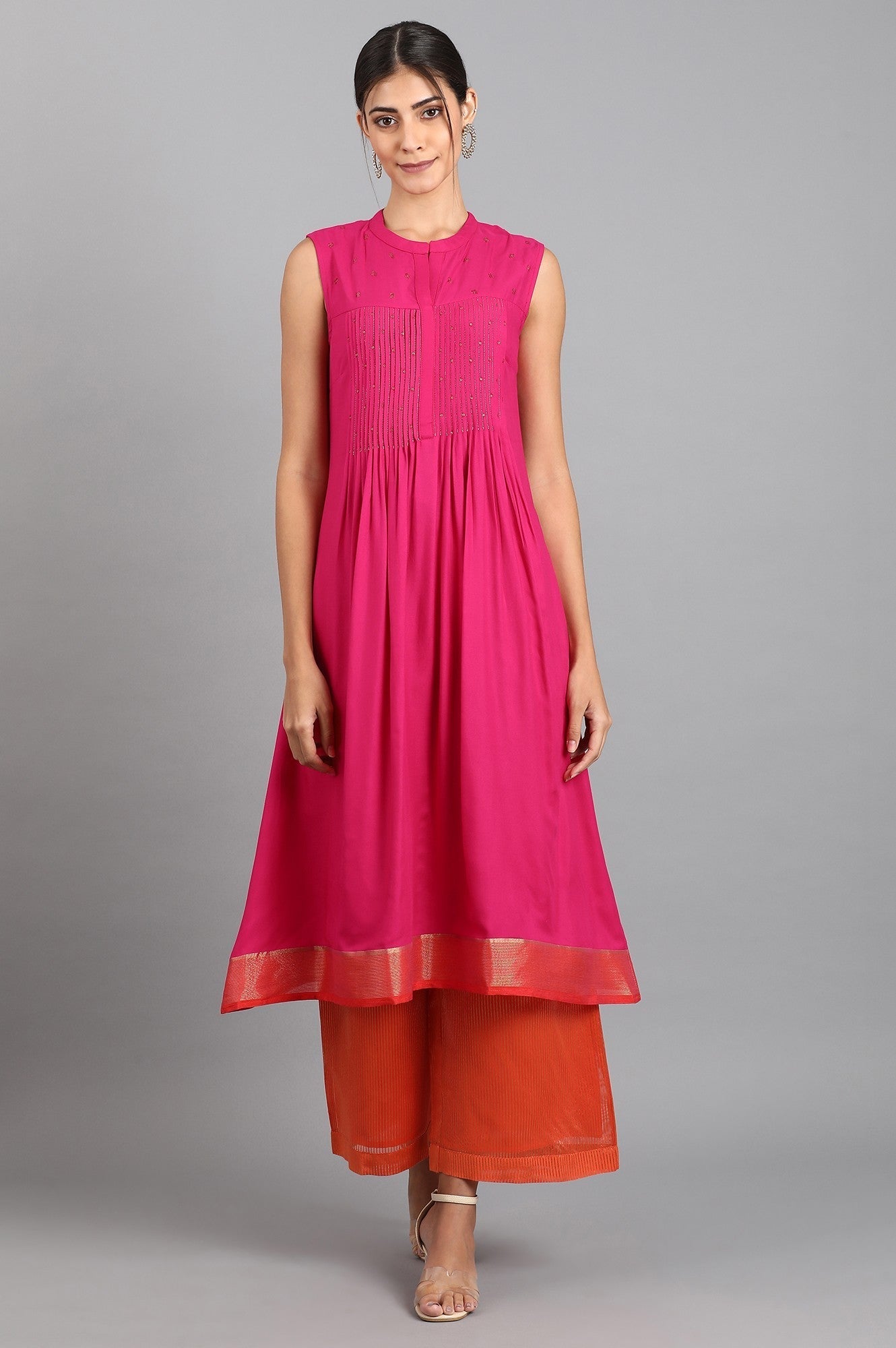W Pink Mandarin Neck Pop Set W