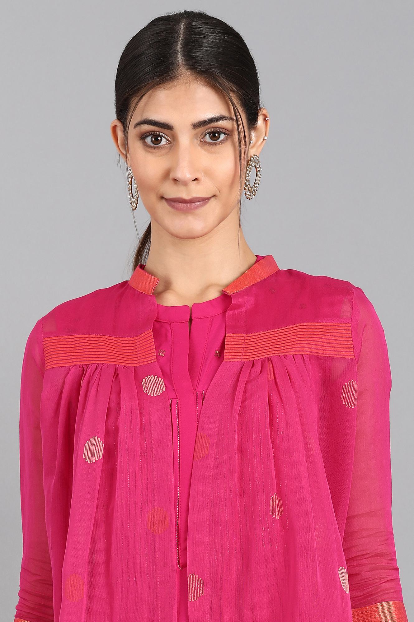 W Pink Mandarin Neck Pop Set W