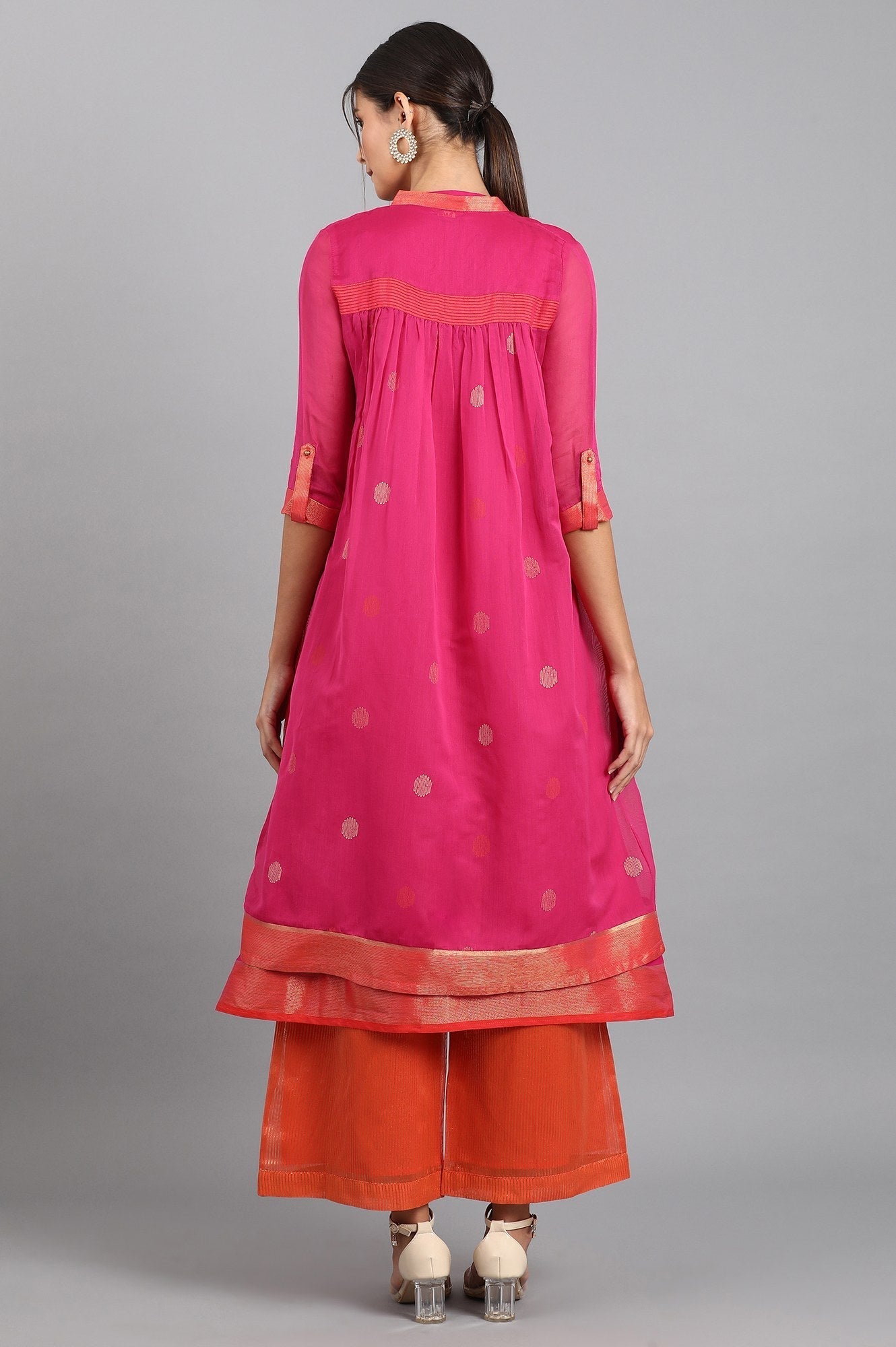 W Pink Mandarin Neck Pop Set W