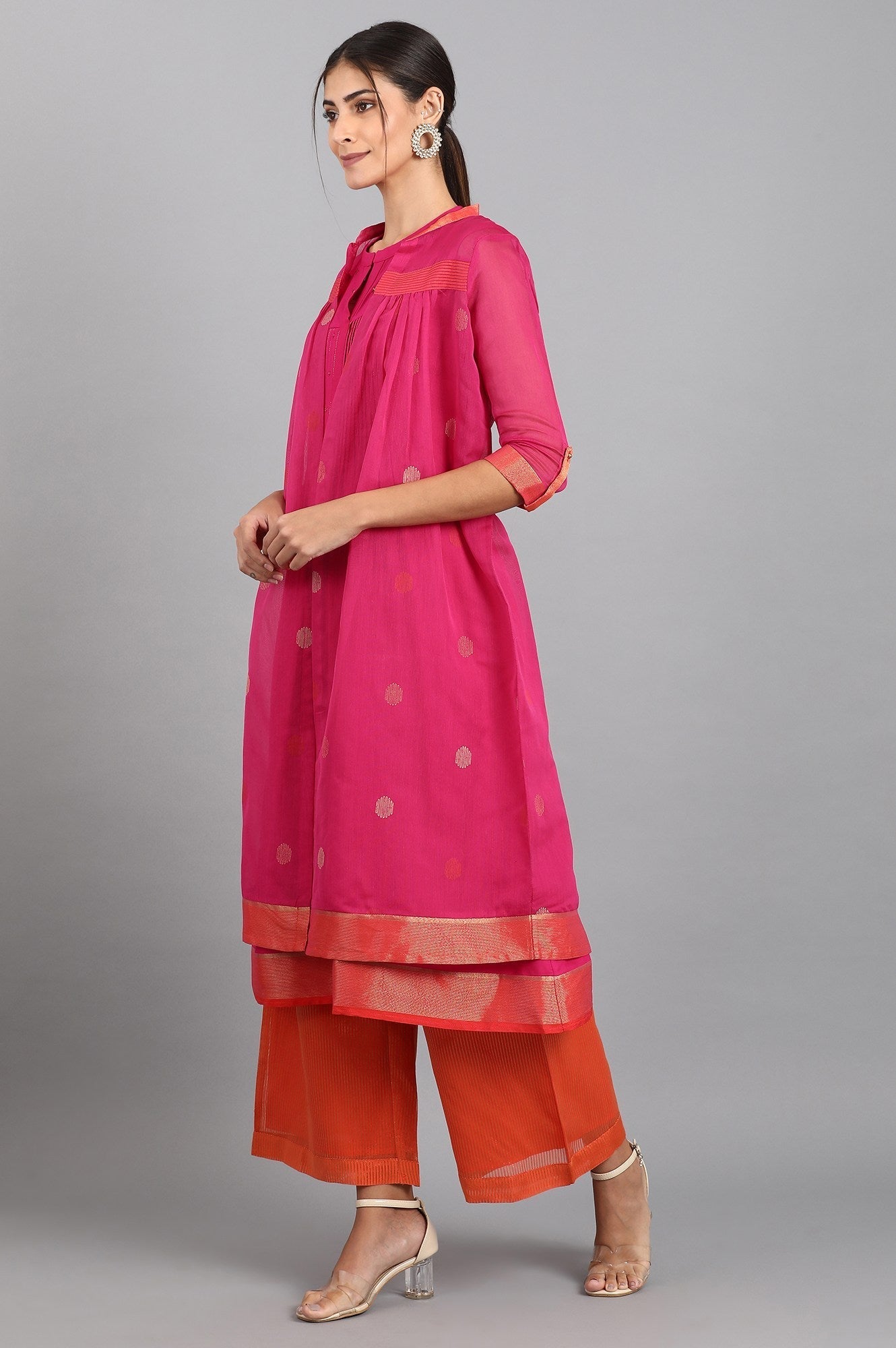 W Pink Mandarin Neck Pop Set W