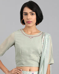 Sage Green Embroidered Top with Skirt and Drape Dupatta W for Women's