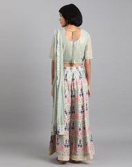 Sage Green Embroidered Top with Skirt and Drape Dupatta W for Women's
