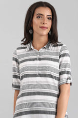 Grey & White Shirt Collar Kurta AURELIA