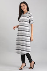 Grey & White Shirt Collar Kurta AURELIA