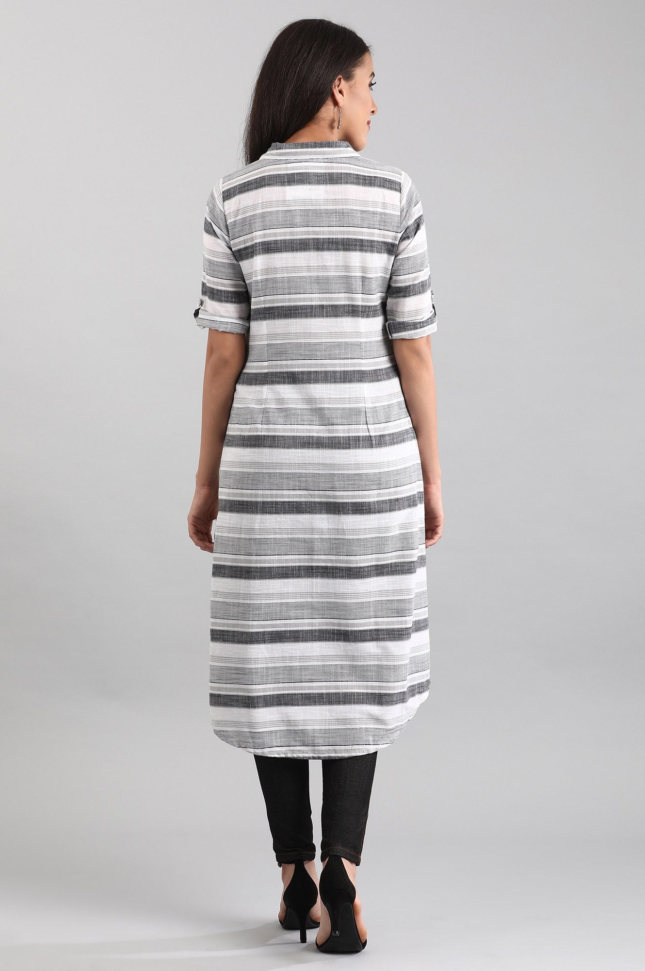 Grey & White Shirt Collar Kurta AURELIA