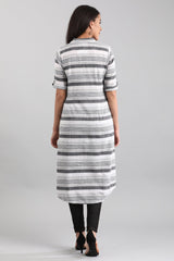 Grey & White Shirt Collar Kurta AURELIA