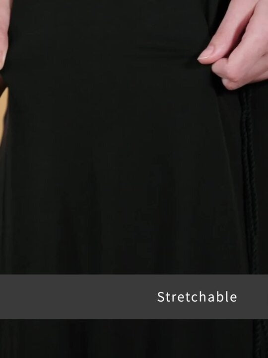 Black A-line Maxi Dress with Embroidered Yoke AURELIA