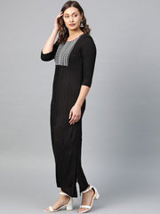 Black A-line Maxi Dress with Embroidered Yoke AURELIA
