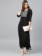Black A-line Maxi Dress with Embroidered Yoke AURELIA