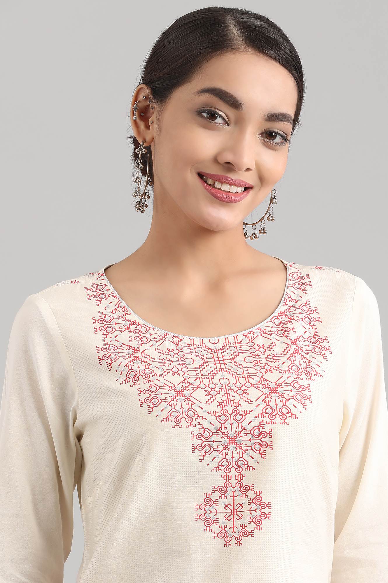 Off-White Round Neck Printed kurta AURELIA