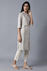 W Ecru Straight Kurta, structured silhouette with soft hues.