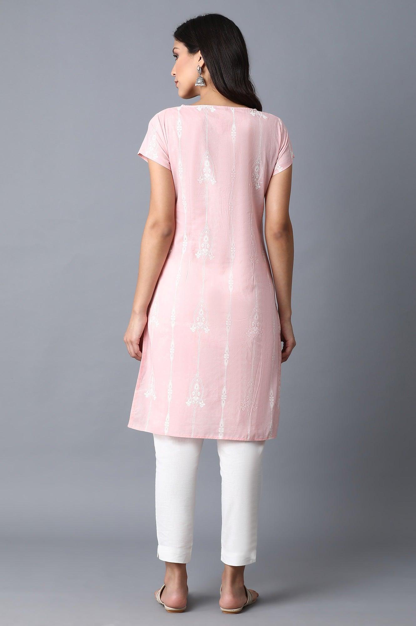 Light Pink Printed kurta W for Women's