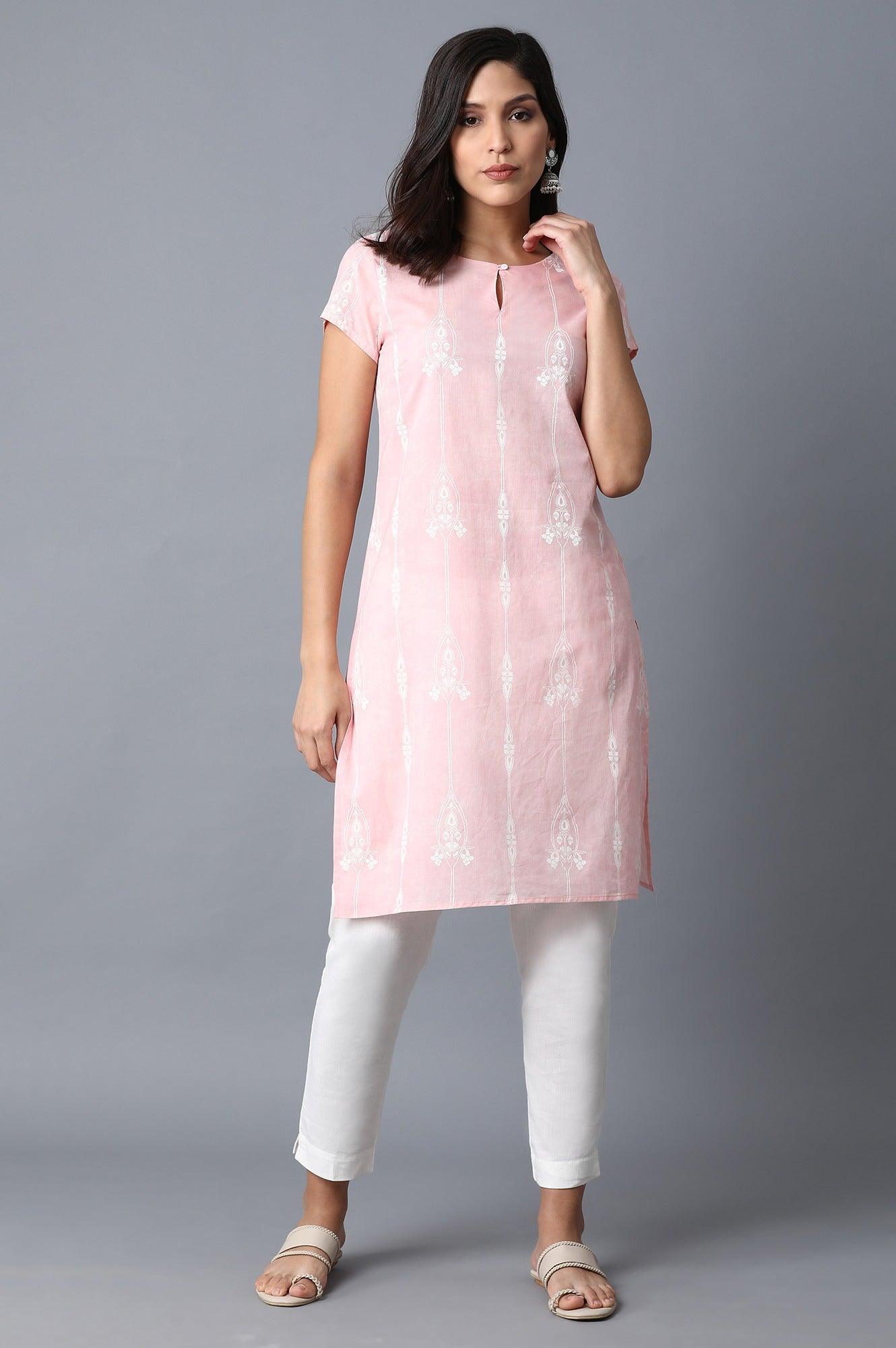 Light Pink Printed kurta W for Women's