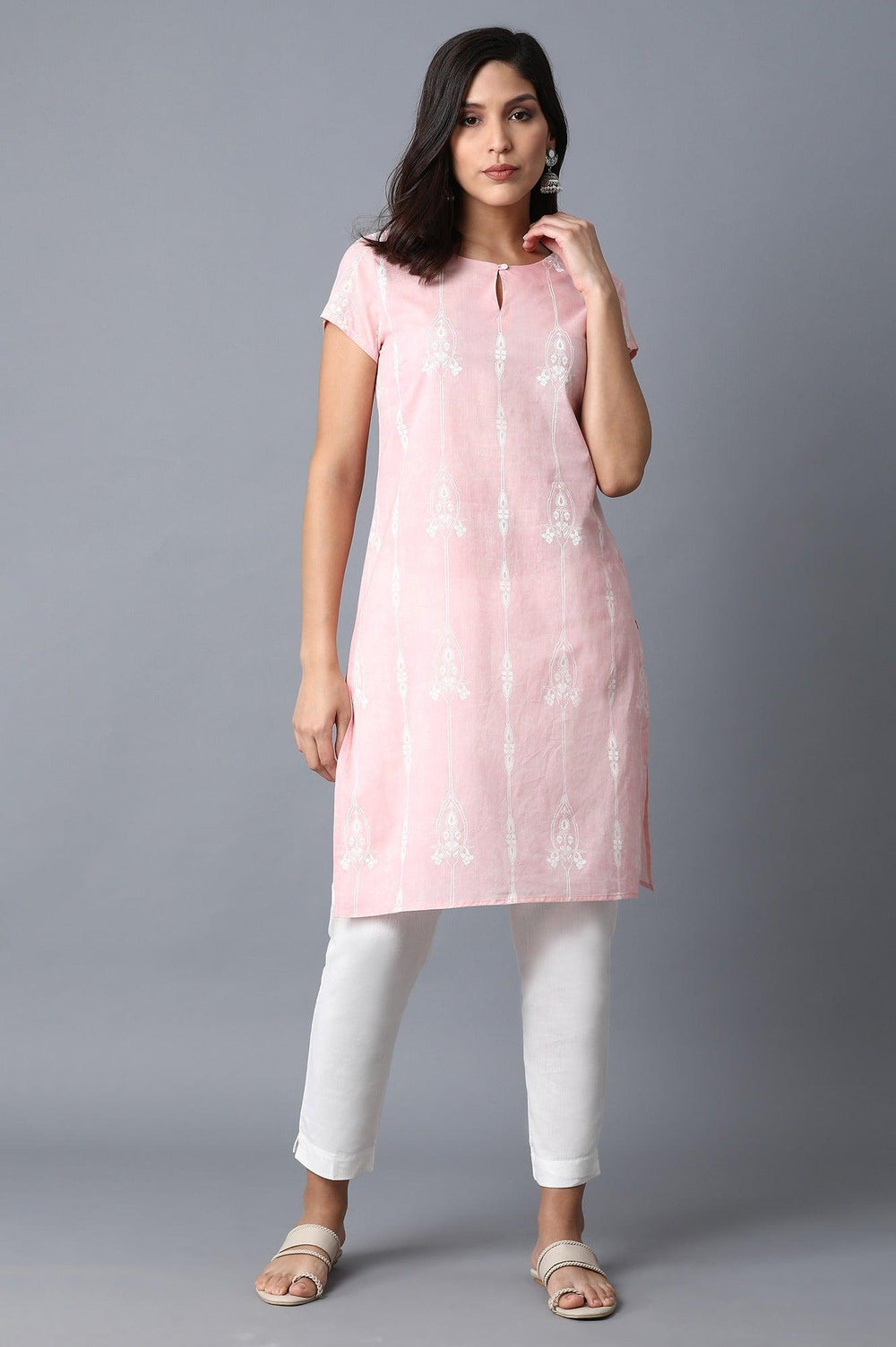 Light Pink Printed kurta W for Women's