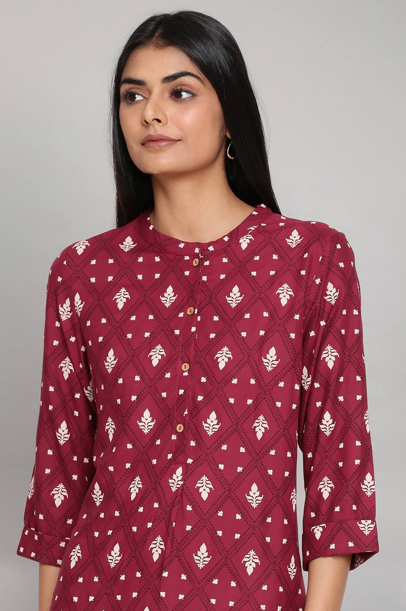 Maroon Printed Button Down kurta W for Women's