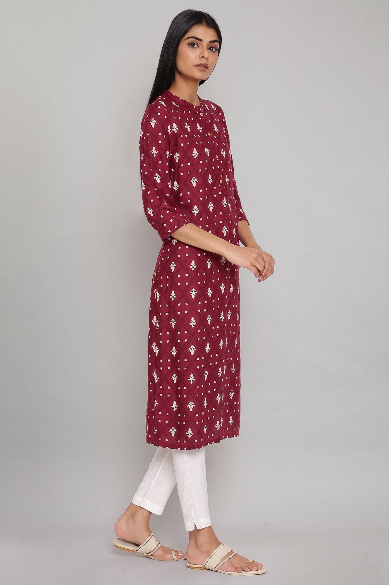 Maroon Printed Button Down kurta W for Women's