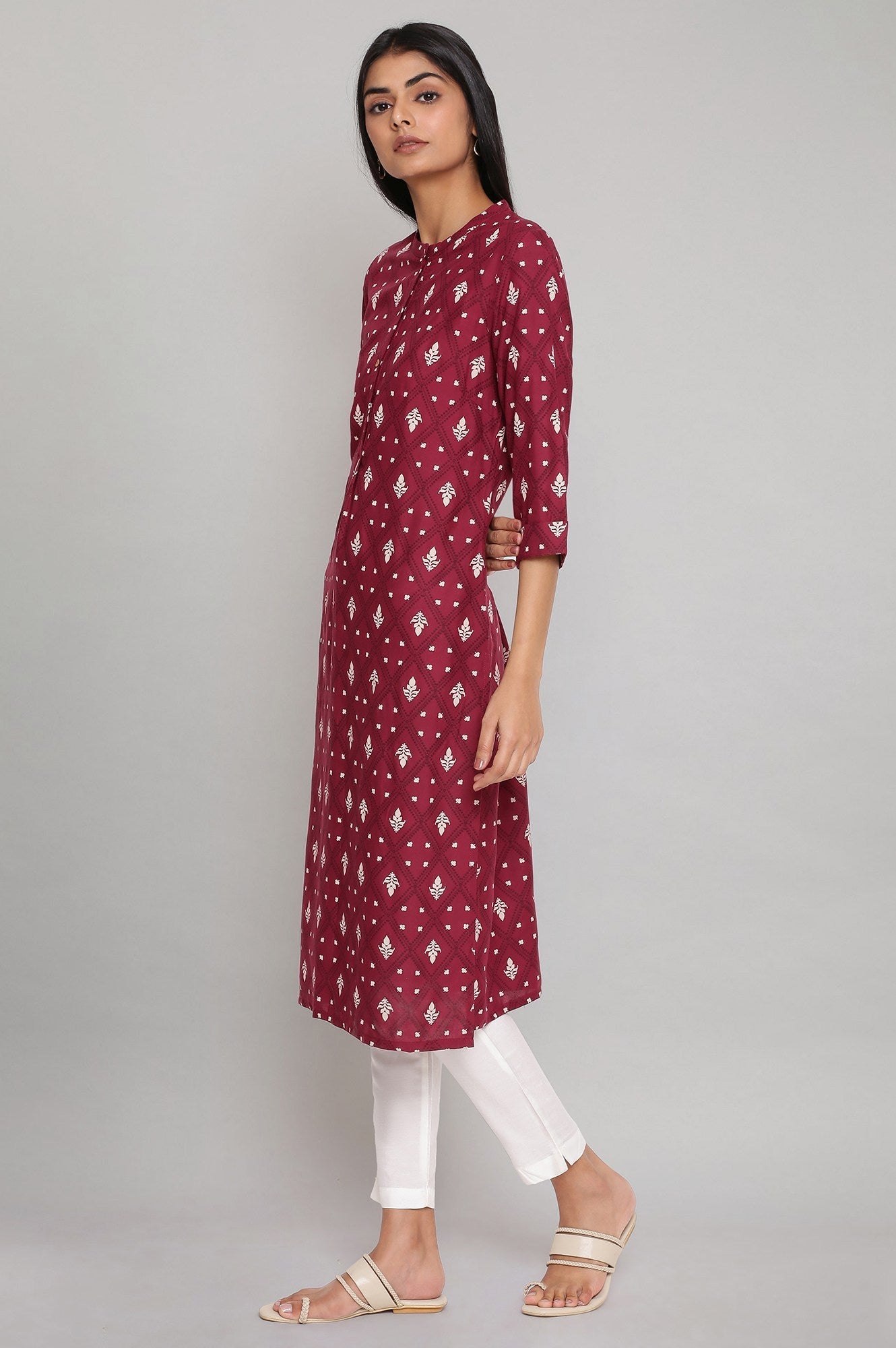 Maroon Printed Button Down kurta W for Women's