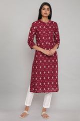Maroon Printed Button Down kurta W for Women's