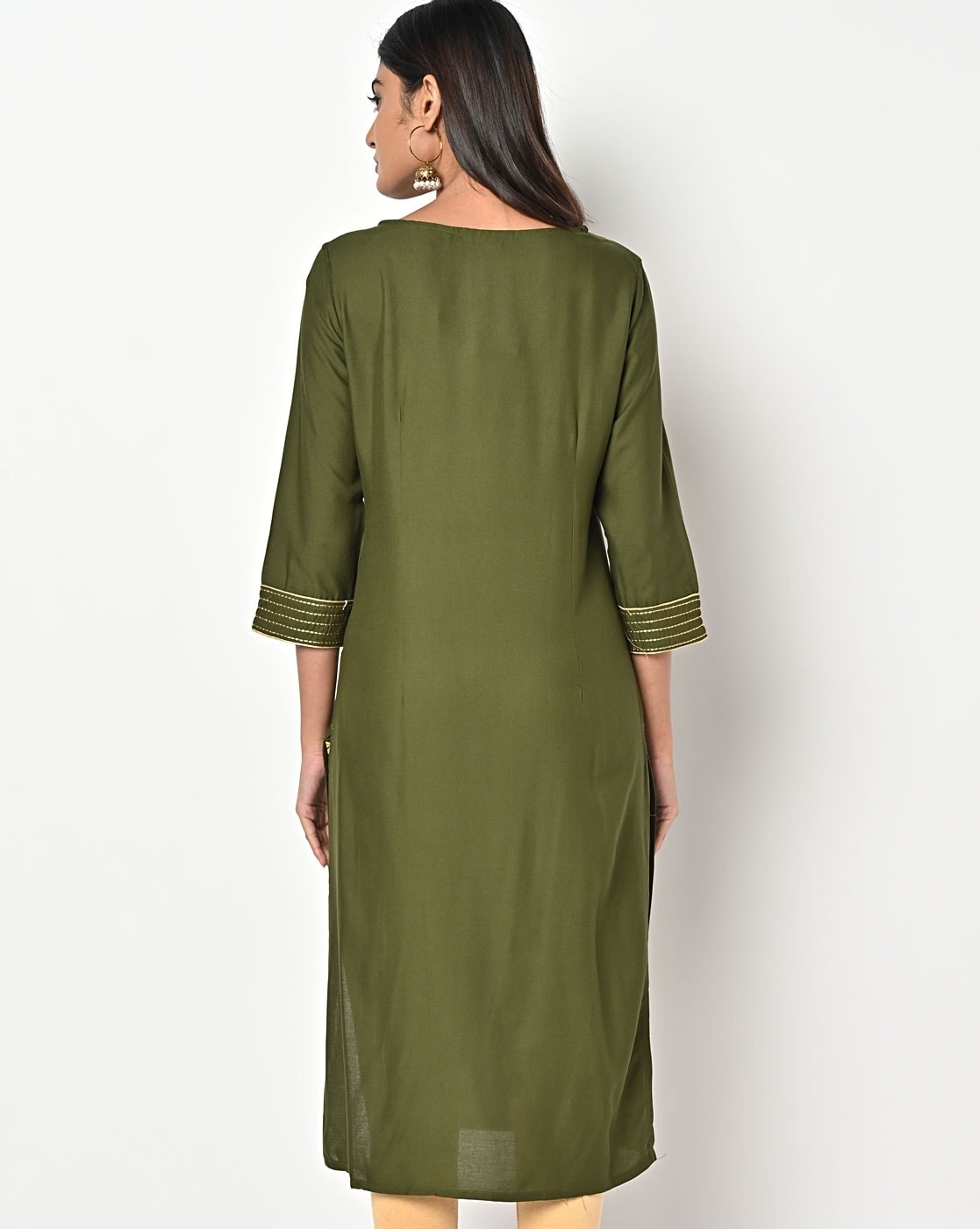 Embroidered Olive Straight Kurta AURELIA