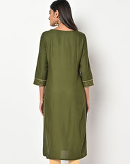 Embroidered Olive Straight Kurta AURELIA