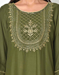 Embroidered Olive Straight Kurta AURELIA