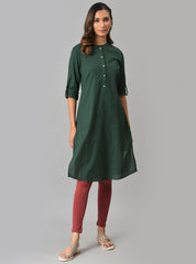 Women GREEN Solid Band Collar Straight Kurta W for Women's
