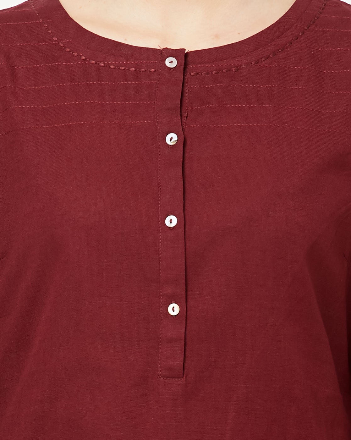W Maroon Straight Kurta with Roll-Up Sleeves W