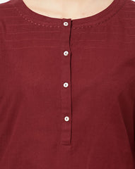 W Maroon Straight Kurta with Roll-Up Sleeves W