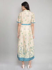 Cream-Coloured &amp; Blue Floral A-Line Midi Dress AURELIA