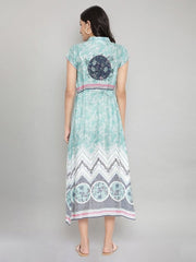 Ocean Wave Green Breezy Dress below The Knee AURELIA