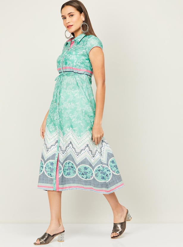 Ocean Wave Green Breezy Dress below The Knee AURELIA