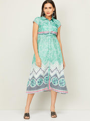 Ocean Wave Green Breezy Dress below The Knee AURELIA