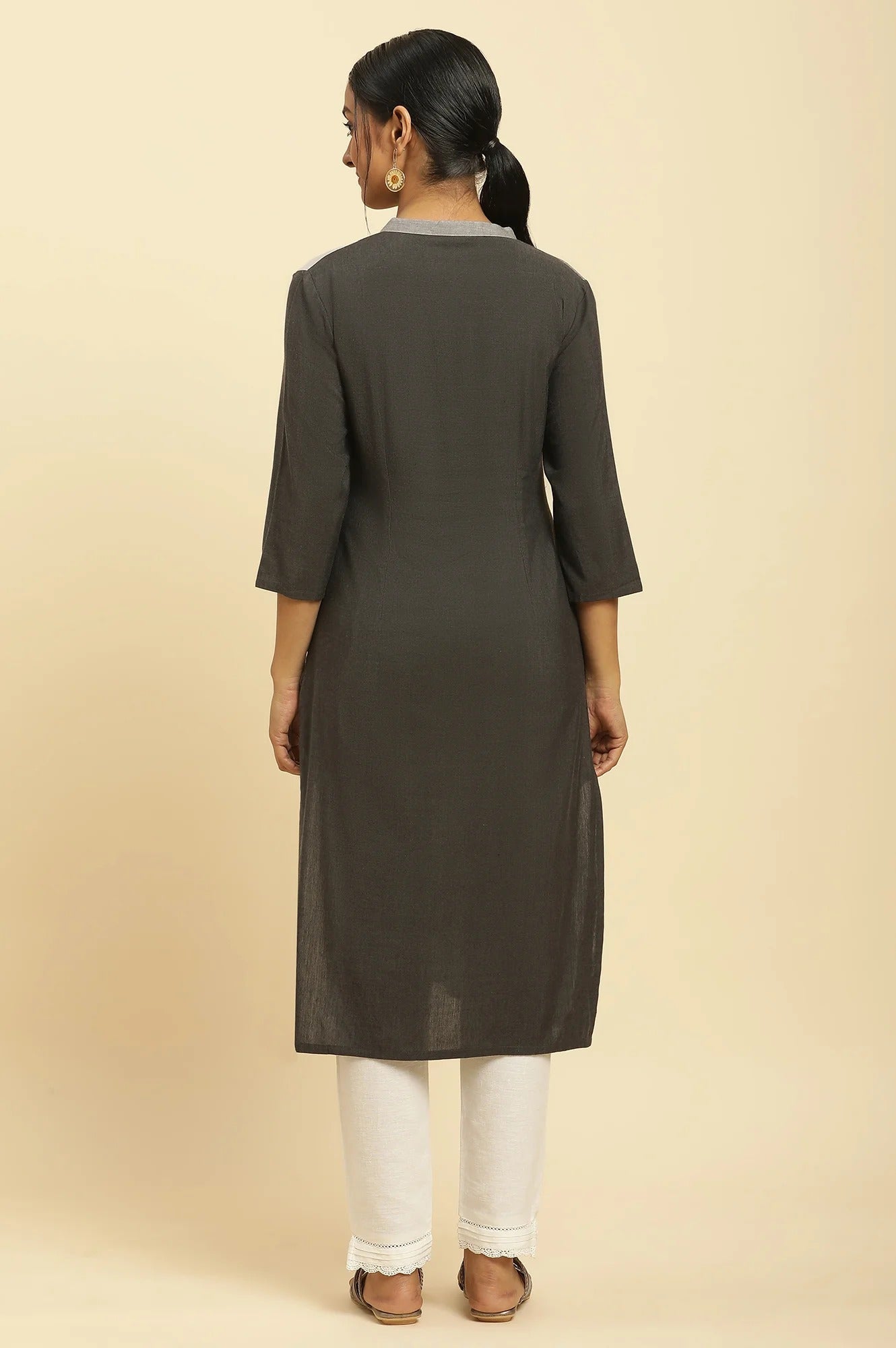 W Grey Color block Straight Kurta W for Women's