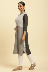 W Grey Color block Straight Kurta W for Women's