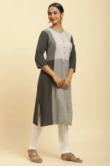 W Grey Color block Straight Kurta W for Women's